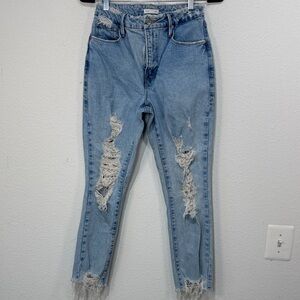 Good American Light Blue Distressed Ankle Jeans size 4
